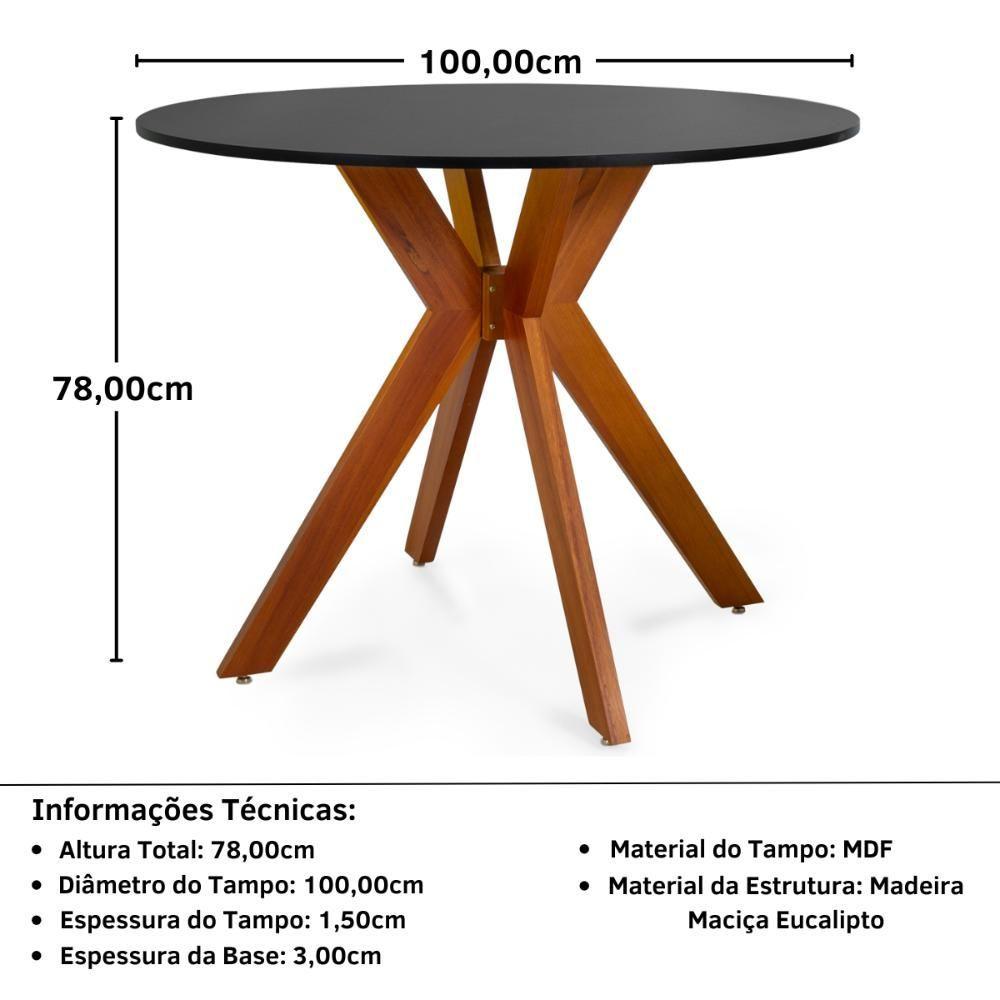 Conjunto Mesa De Jantar Redonda Marci 100cm Preta Com 4 Cadeiras Leda Nude
