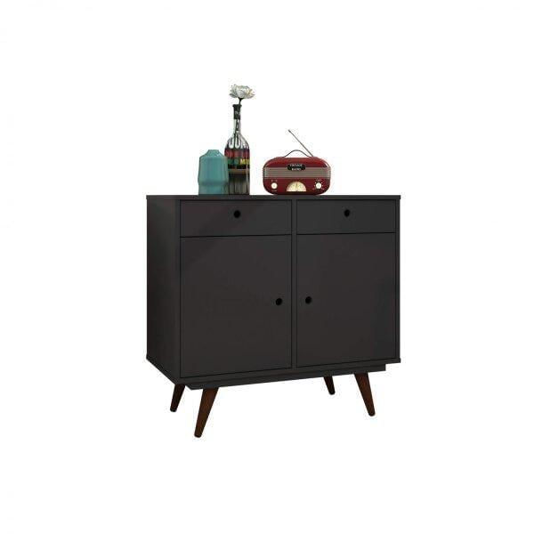 Miniatura Aparador Buffet 80cm 2 Portas 2 Gavetas Retrô 90 Olivar Preto