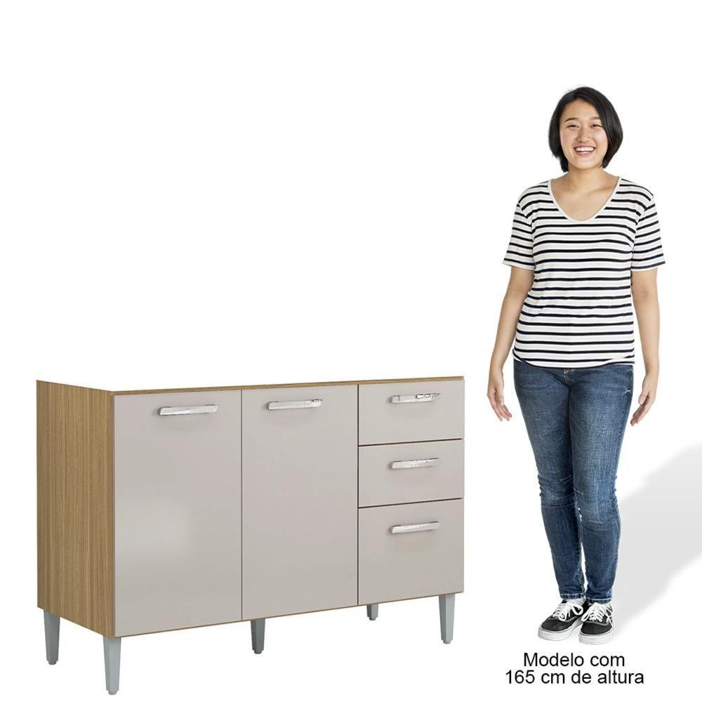 Miniatura Balcão De Cozinha Com Pia Inox 120cm 3 Portas 2 Gavetas Livy P11 Damasco-off White - Mpozenato