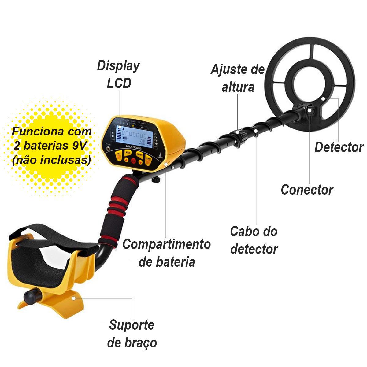 Detector De Metais Md-3028 Portátil Ferro Alumínio Ouro