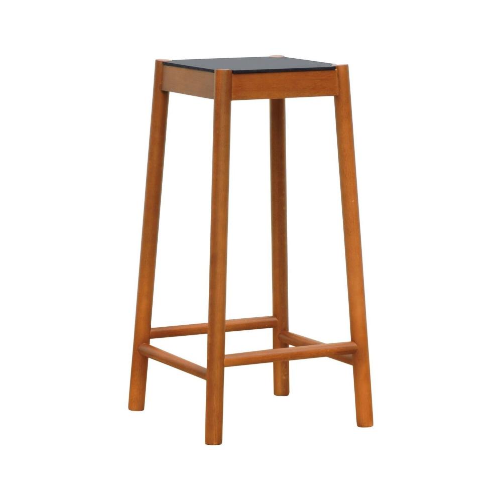Miniatura Banco Alto Amber Madeira Maciça Assento Mdf Bp Amêndoa/Preto