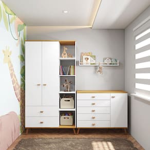 Miniatura Guarda-Roupa Bartira Ternura com 5 Nichos, 2 Portas, 2 Gavetas + Cômoda Bartira Ternura com 5 Gavetas e 1 Porta Branco Wood