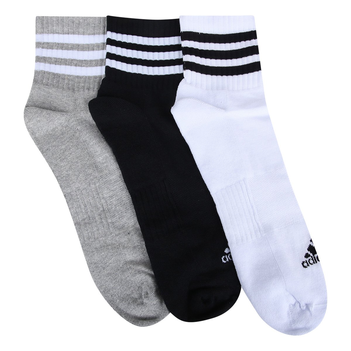 Miniatura Kit Meia Adidas Cano Médio 3 Listras 3 Pares Cinza+Preto - 38/40