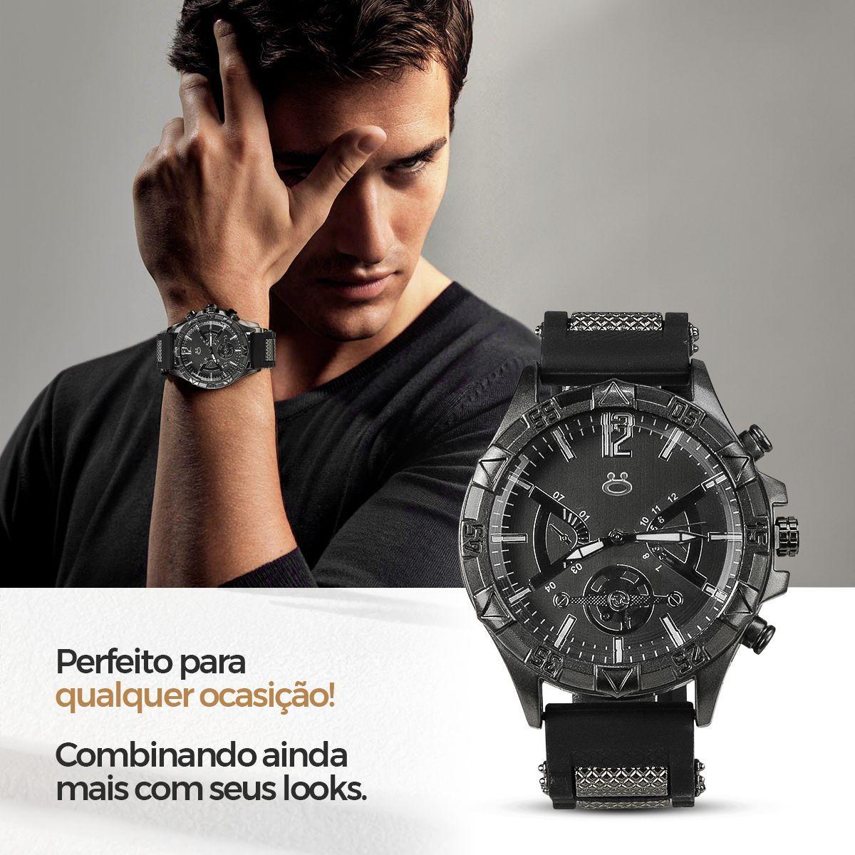 Miniatura Relogio Masculino Preto Aço + Pulseira Social Robusto