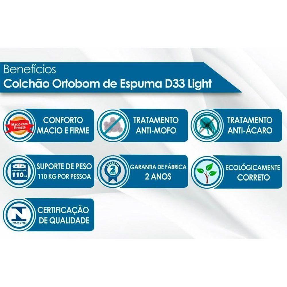 Cama Box Baú Casal: Colchão Espuma D33 Ortobom Light Saúde + Base Crc Courano Black(138X188)