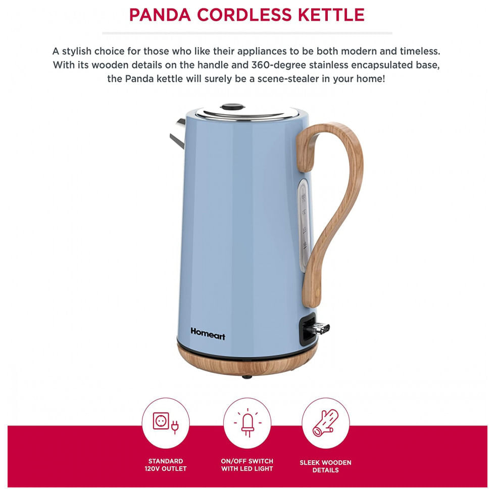 Miniatura Chaleira Elétrica Homeart 1.7L em Aço Inoxidável com Desligamento Automático e Proteção Contra Fervura, 110V 1500W, Azul