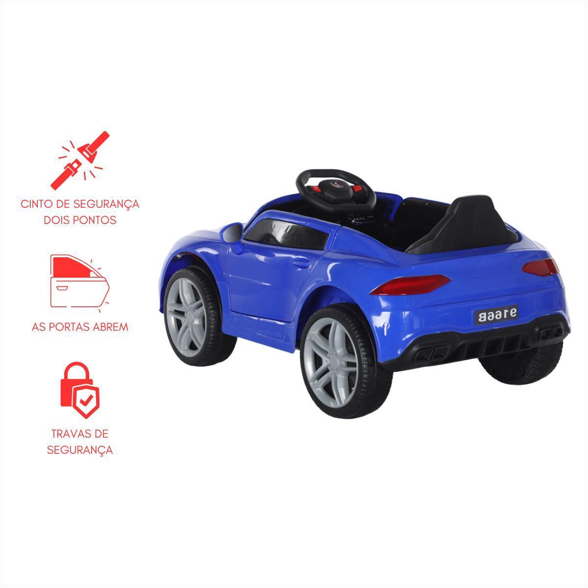 Miniatura Carro Elétrico Infantil 12V Azul Led 2 Motores Controle 2Em1