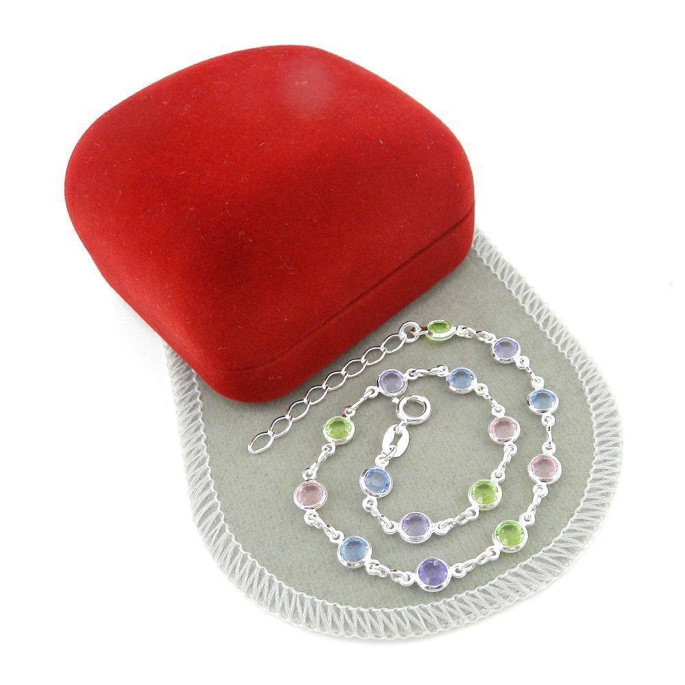 Miniatura Pulseira Feminina 20/24Cm Colorida 5Mm Folheada Prata Pl488