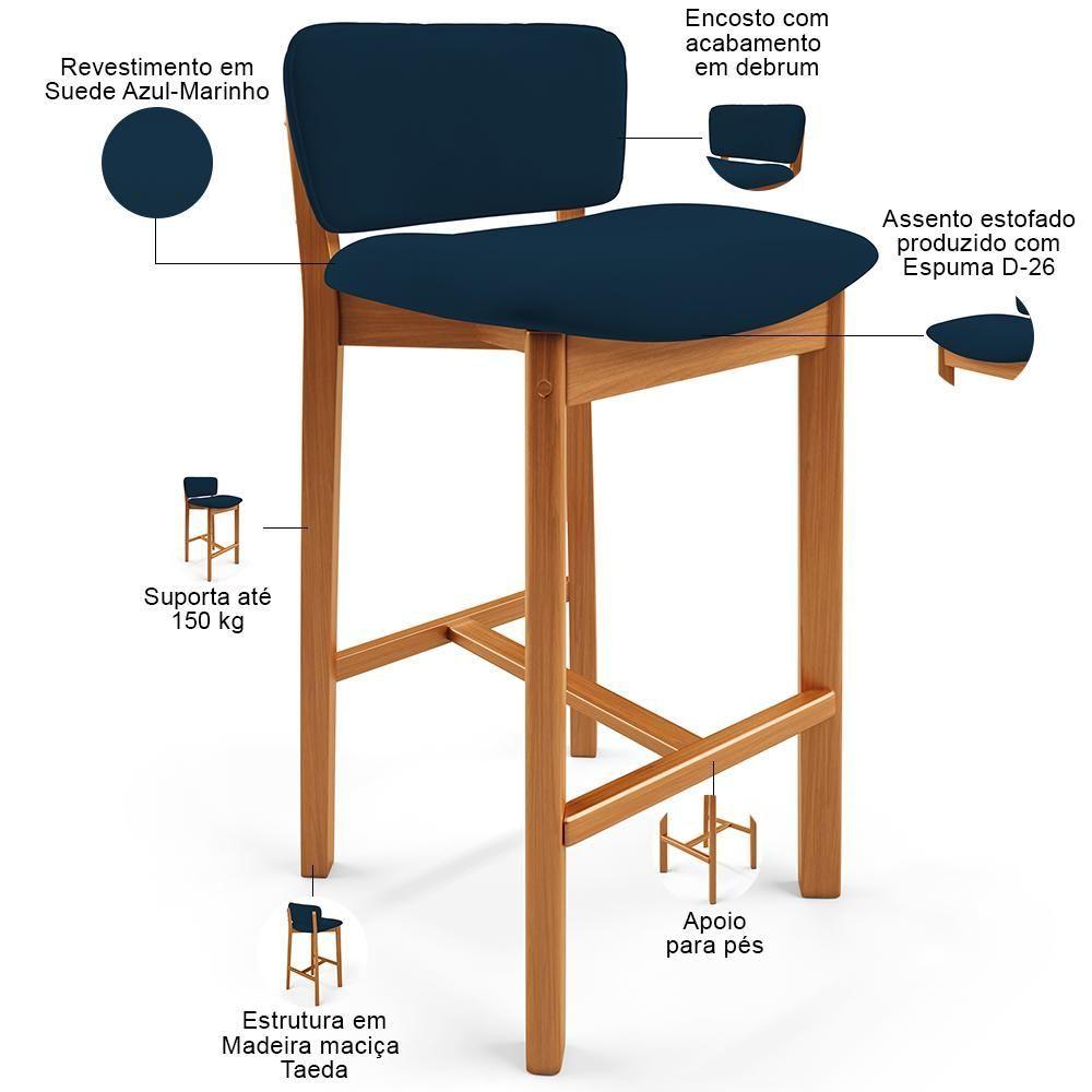 Banqueta Alta Para Cozinha Sala De Jantar Bar Dara L02 Suede Azul Marinho - Lyam Decor