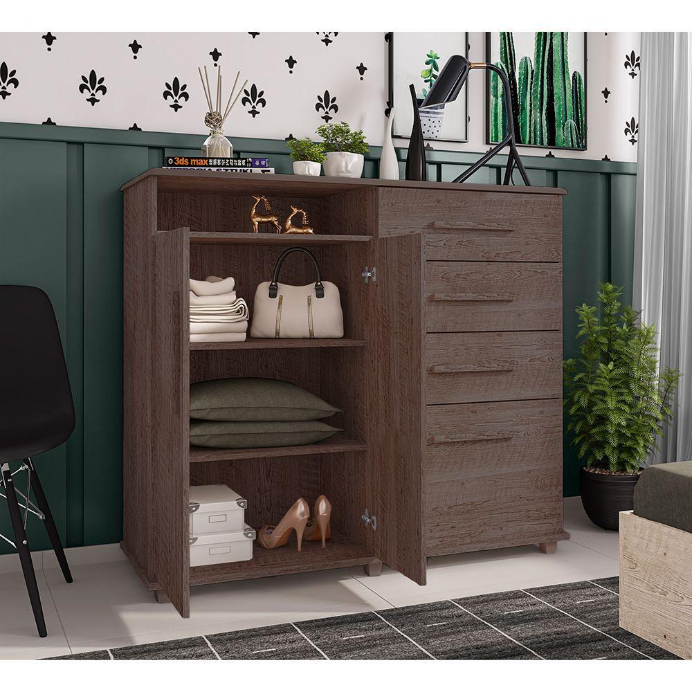 Cômoda Helena Com 2 Portas E 4 Gavetas Chocolate - Cor: Marrom