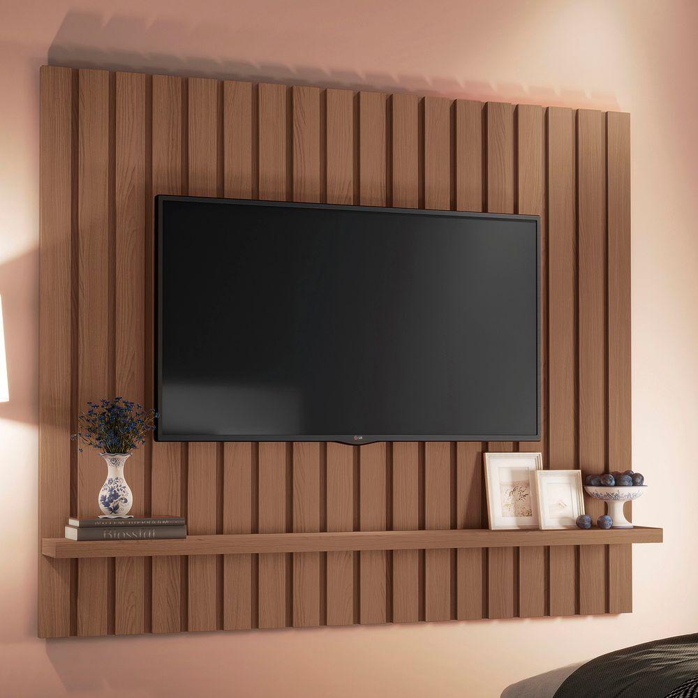 Miniatura Painel Tv 60 160cm Suspenso Ripado Link Castanho - Hb Móveis