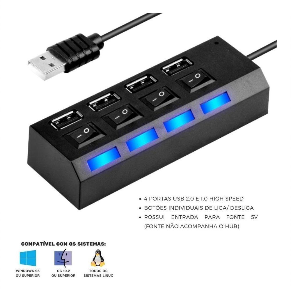 Miniatura Cabo Hub Usb Extensor 2.0 4 Portas High Speed Pendrive Mouse