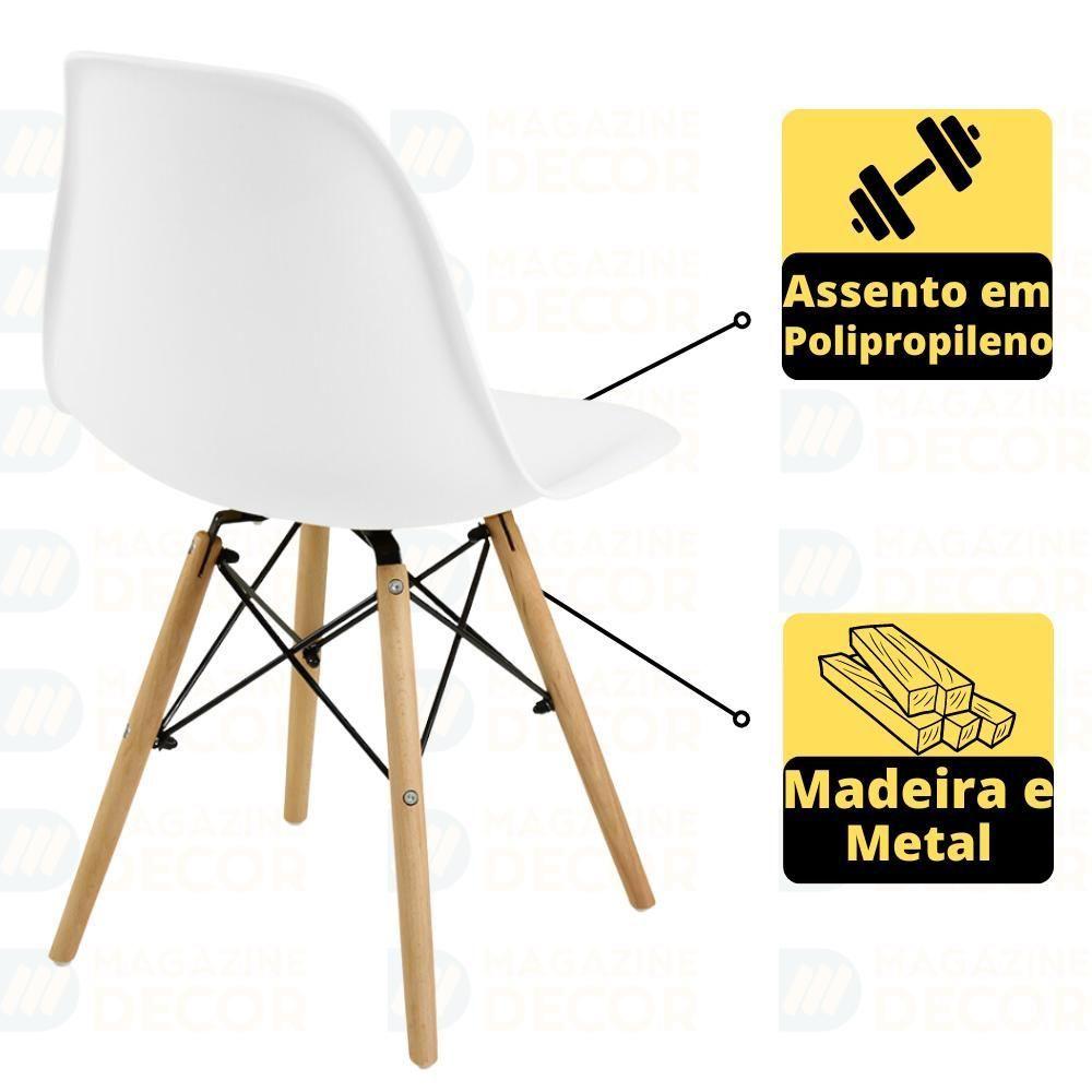 Miniatura Conjunto Mesa De Jantar Redonda Marci Premium Natural 120cm Com 4 Cadeiras Eames Eiffel - Branco