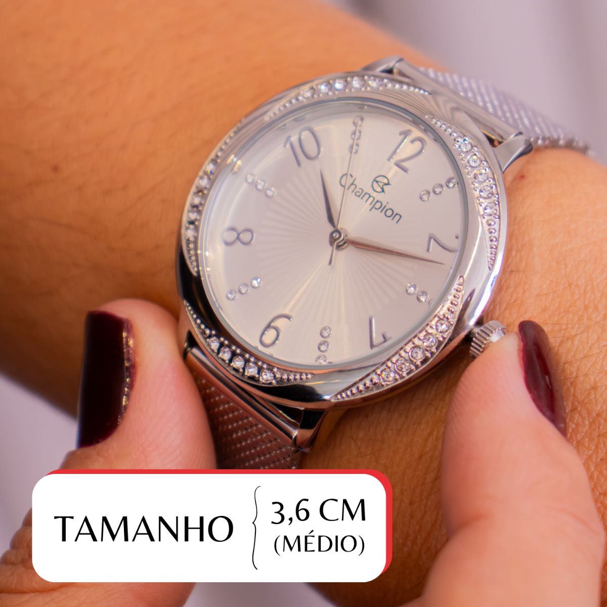 Miniatura Relógio Feminino Champion Analógico Prata CF24251Q + Colar e Brincos