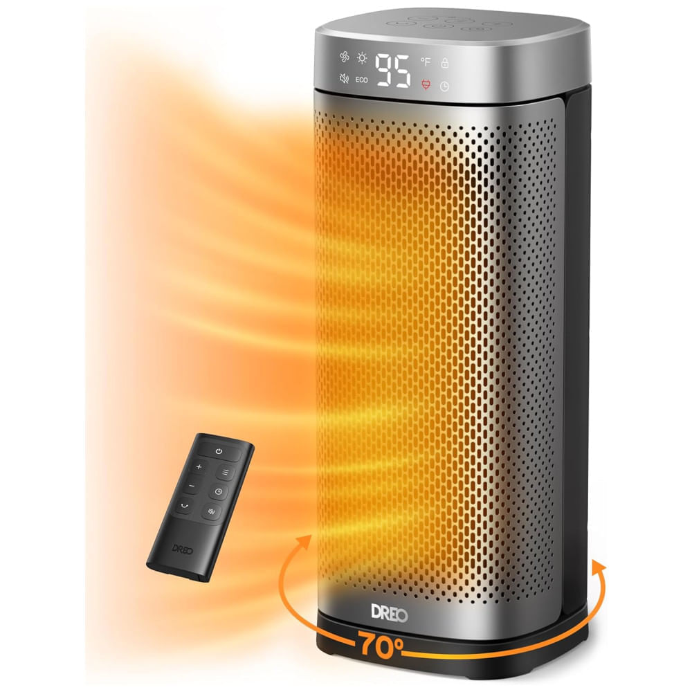 Miniatura Aquecedor Doméstico Dreo 1500W: Controle Remoto, Cerâmica PTC, Timer 12h, Oscilação 70° - Ideal para Quartos e Ambientes Internos
