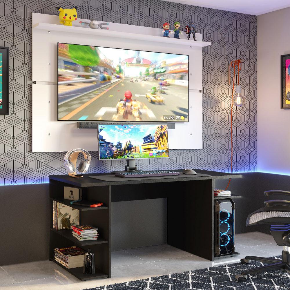 Miniatura Mesa para Computador Gamer e Painel TV Madesa - Preto/Branco Preto/Branco