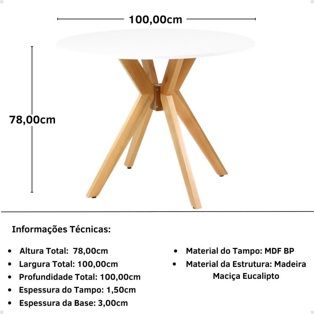 Miniatura Conjunto Mesa De Jantar Redonda Marci Branca 100cm Com 4 Cadeiras Allegra - Verde