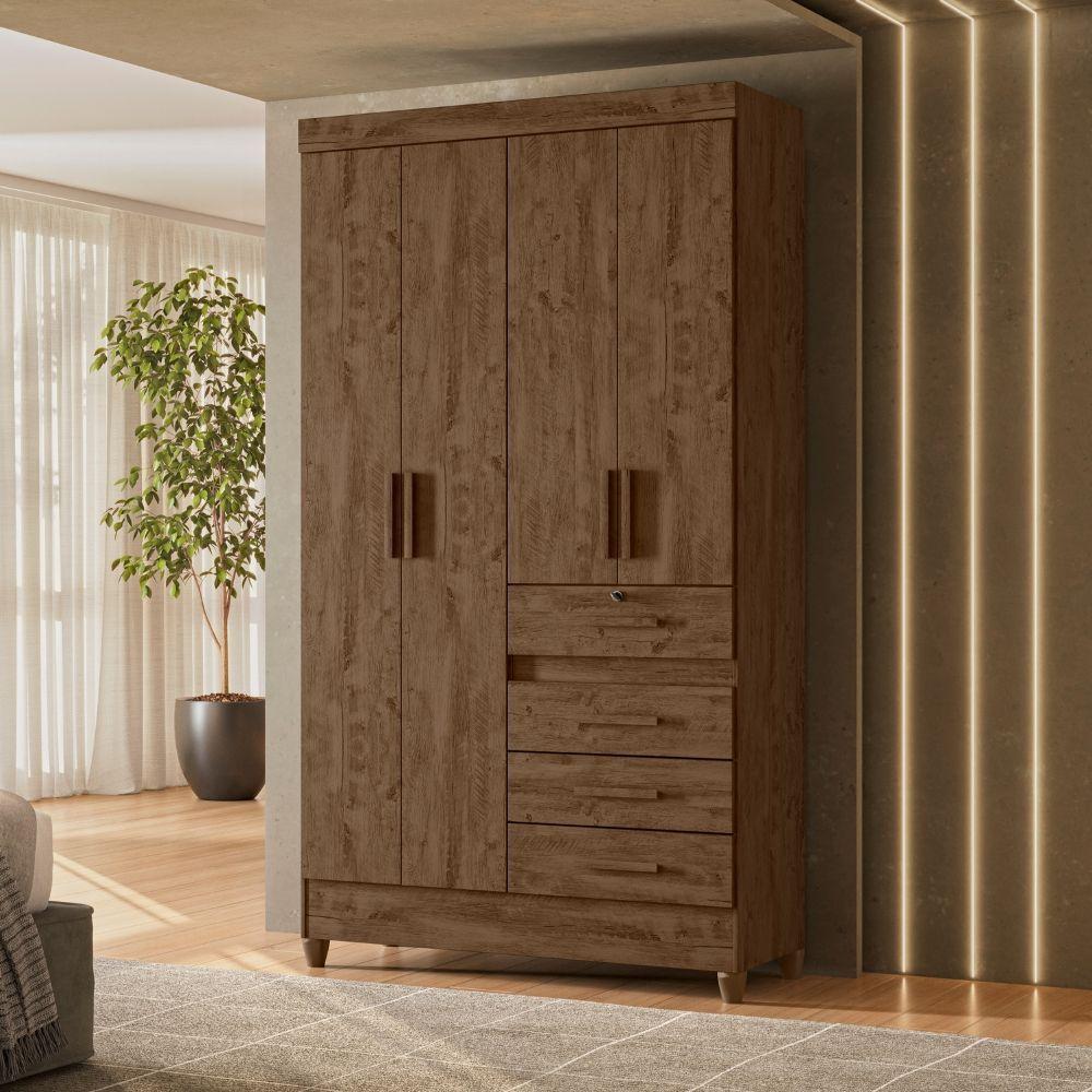 Guarda Roupa Solteiro Sobral 4 Portas Castanho Wood Moval