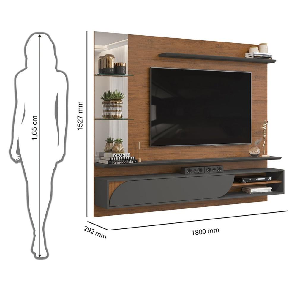 Miniatura Rack Suspenso para TV até 60 Polegadas 1 Porta 2 Prateleiras Ravi DJ Móveis Freijó/Cinza Urbano