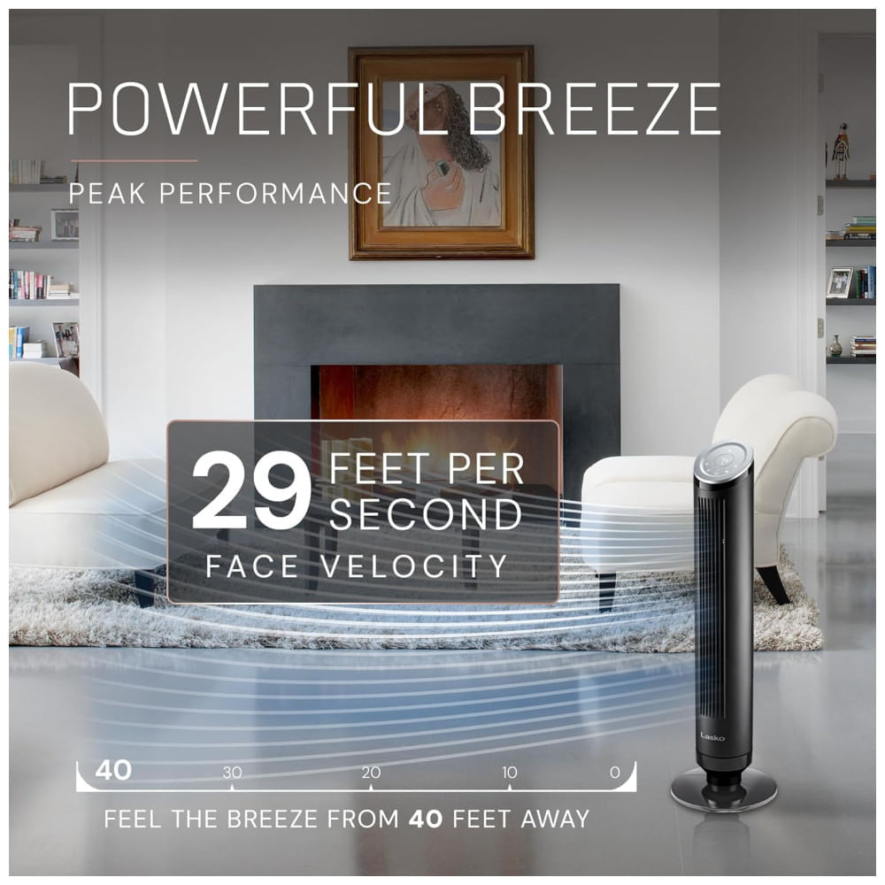 Ventilador de Torre, Estilo Moderno com Controle Remoto, Distância Máxima do Ar 8 Metros, 4 Velocidades, Temporizador de 24H e Oscilação de 90°, 110V 110v