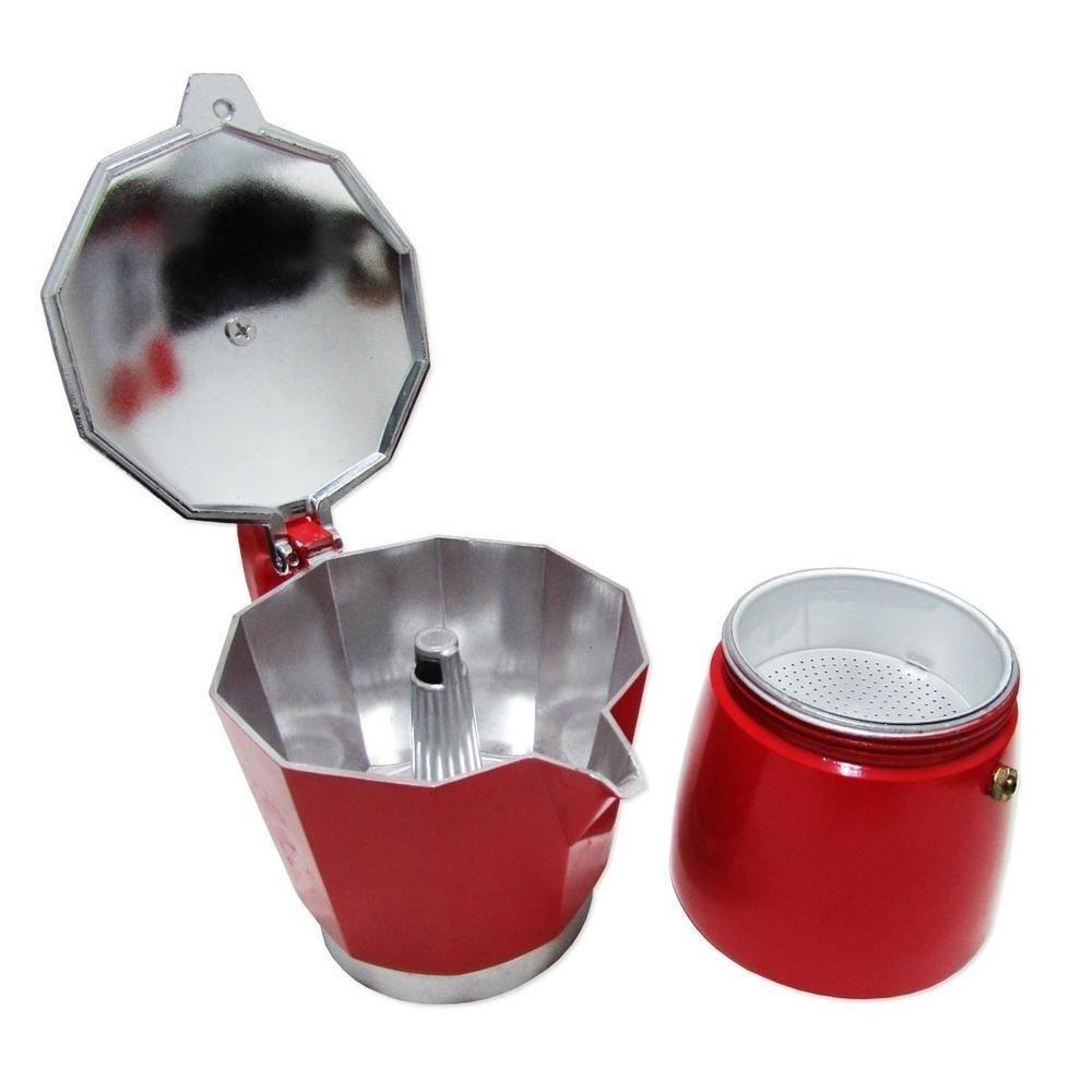 Cafeteira Italiana Moka em Alumínio 300ML para 6 Xícaras Vermelha, Ideal para Café Expresso em Casa
