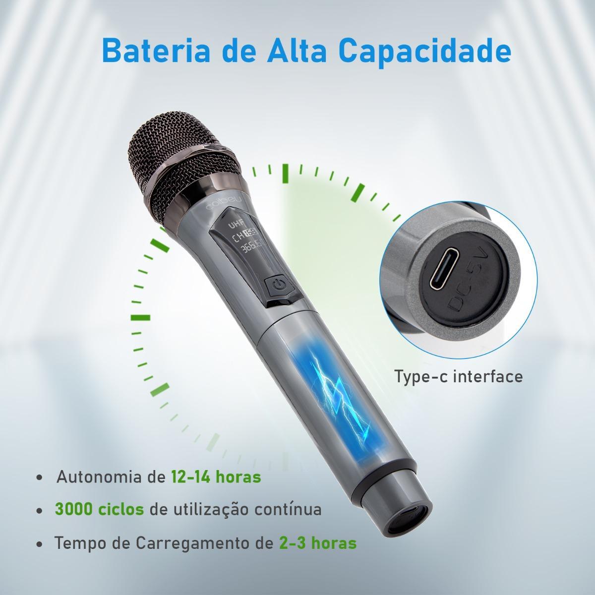 Miniatura Kit 2 Microfone Sem Fio Profissional Uhf Led Com Receptor Ec