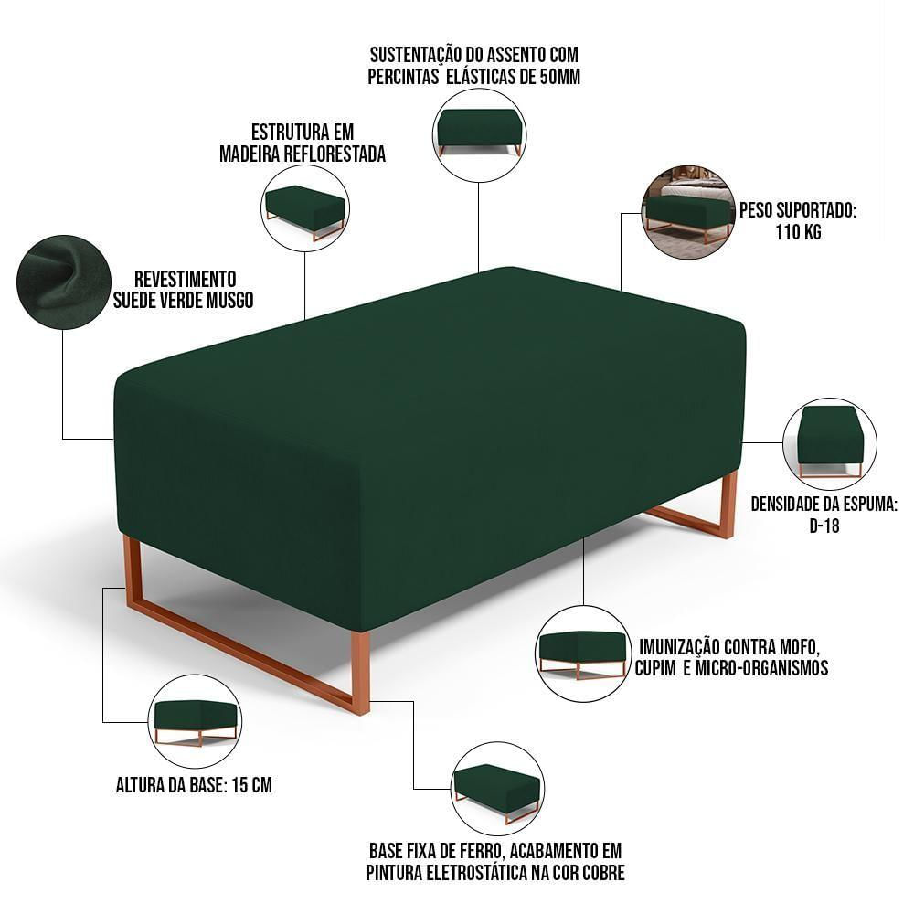Puff Decorativo Sala De Estar Cléo 90cm Base De Ferro Cobre W01 Suede Verde Musgo - Lyam Decor