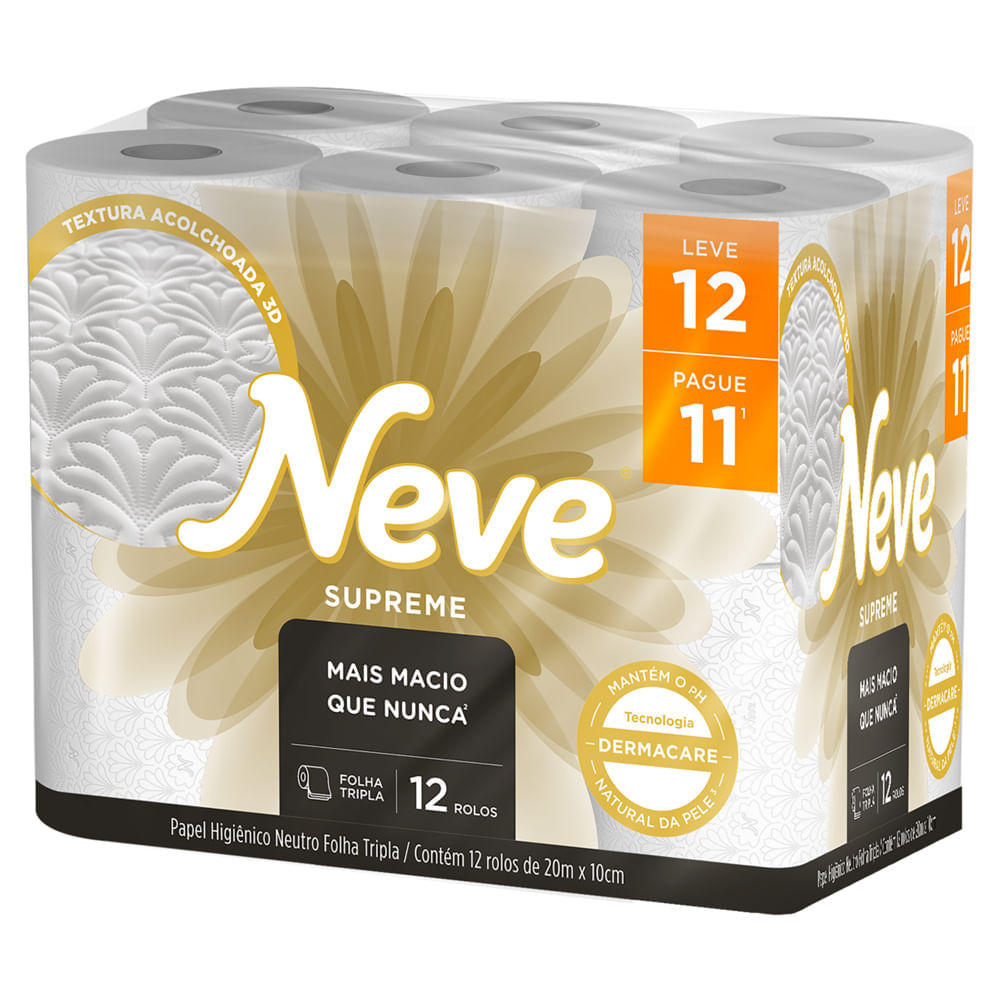 Miniatura Papel Higiênico Neve Supreme Neutro Folha Tripla Leve 12 Pague 11 Unidades