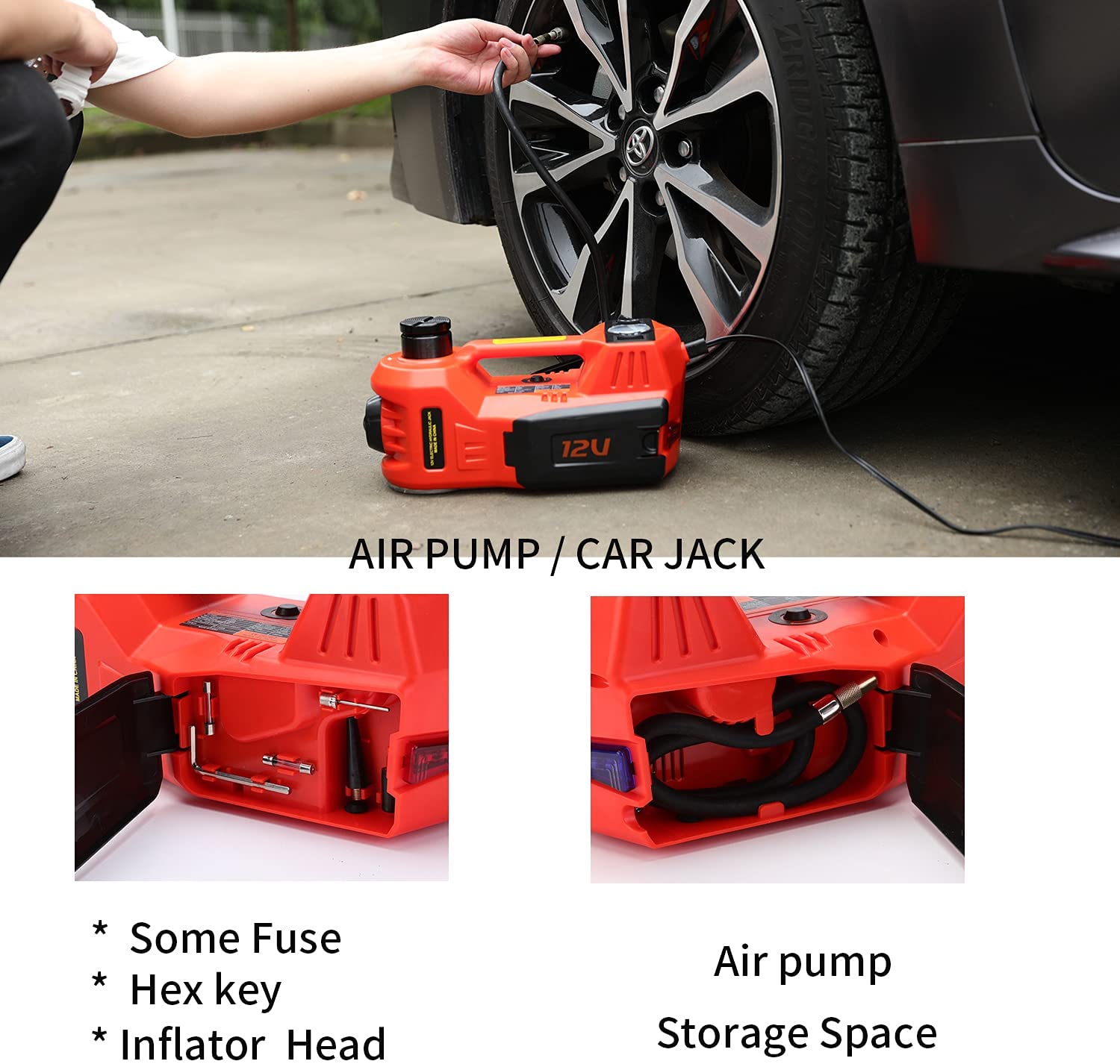 Miniatura ROGTZ Electric Car Jack 5 Ton 12V Hydraulic Car Jack with Tire Inflator Pump and LED Light Electric Car Jack Lift Floor Jack for SUV Sedans Tire Change Red