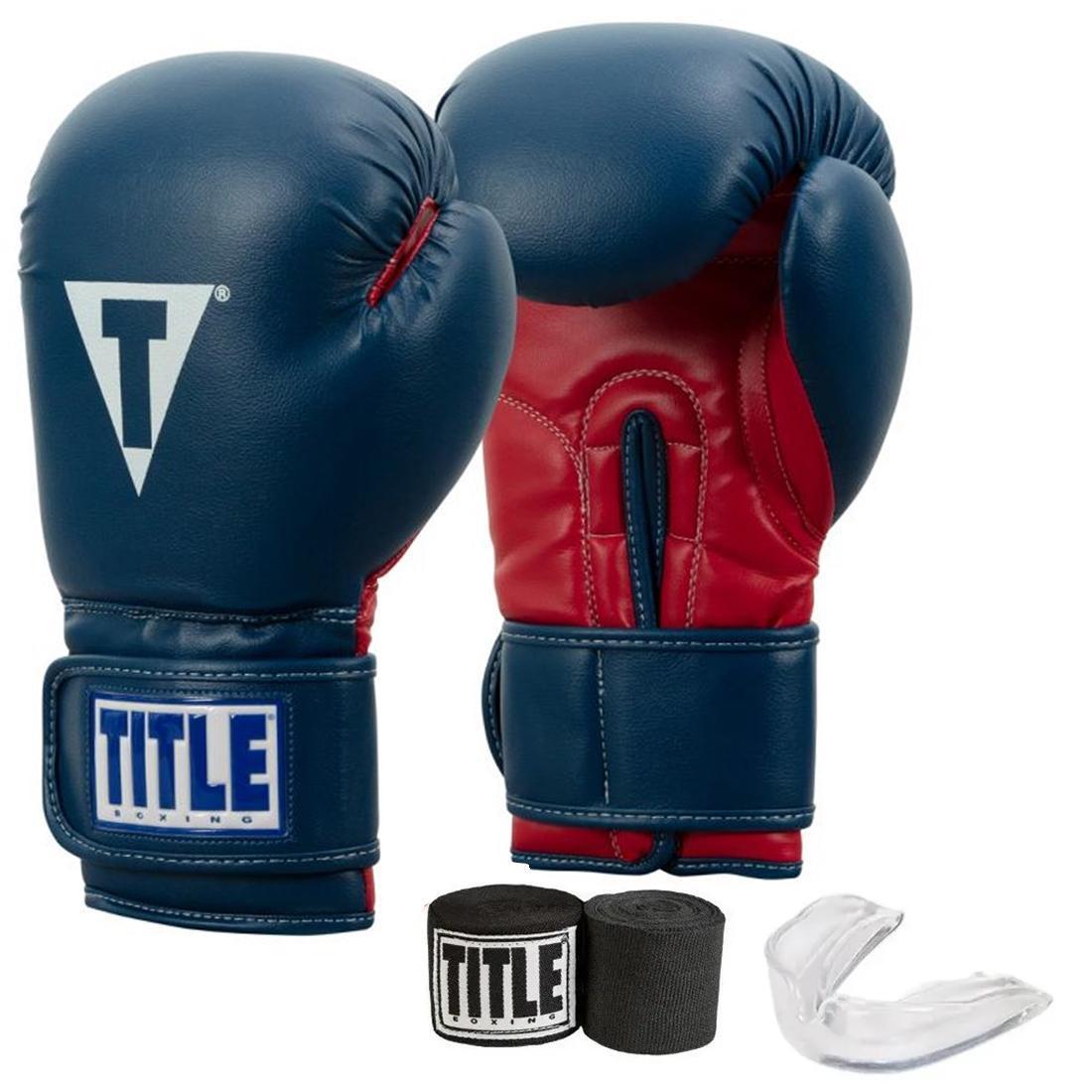 Miniatura Kit Boxe Luva Essentials Title 8Oz Com Bucal E Bandagem Azul