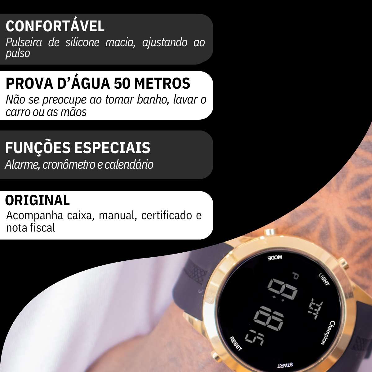 Miniatura Relógio de Pulso Masculino Champion Digital Dourado Silicone CH40259B