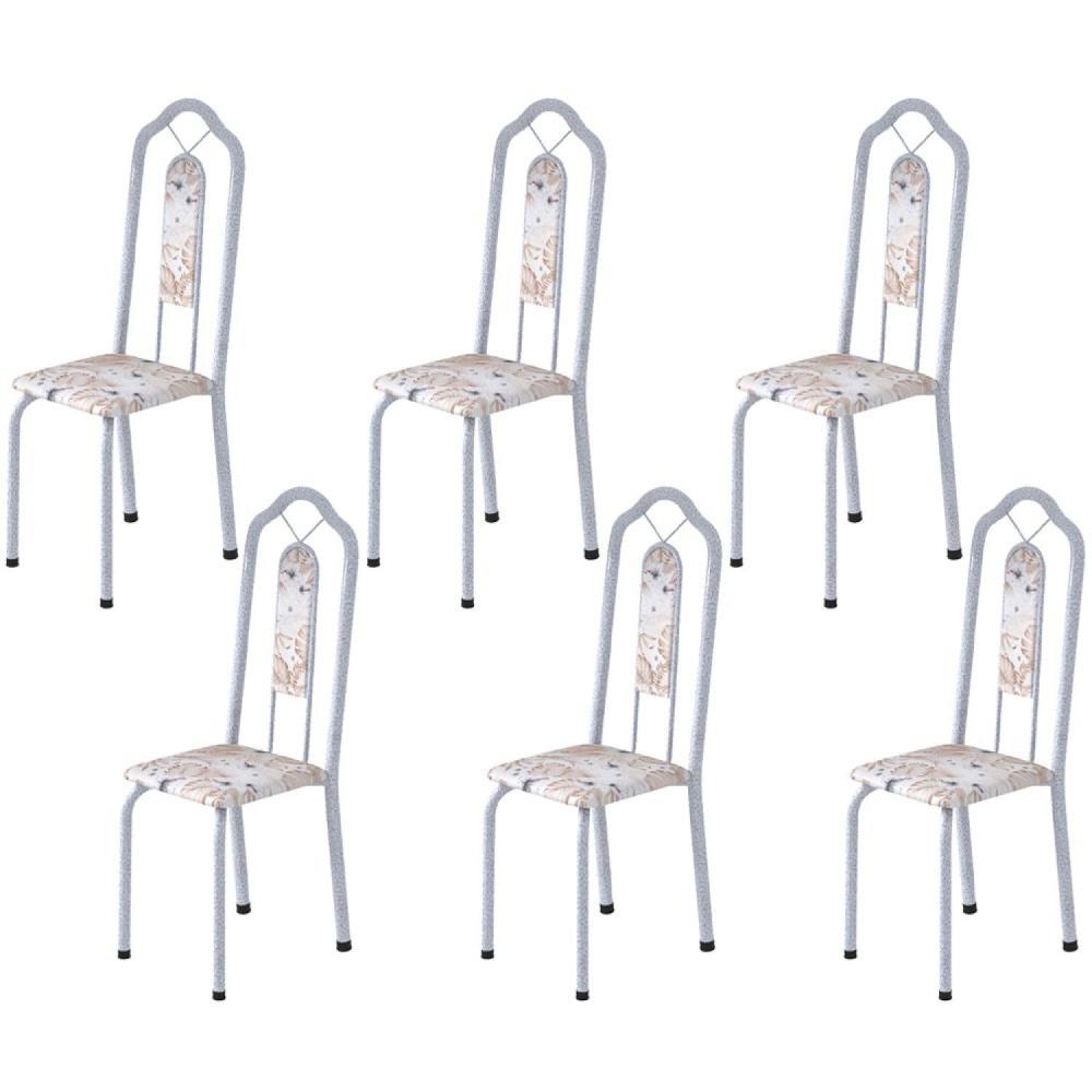 Miniatura Kit 6 Cadeiras Tubular Bianca Soma Móveis Martelado Pérola/Botanic Bege