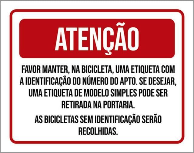 Miniatura Kit 3 Placa Favor Bicicleta Etiqueta Identificação 36X46