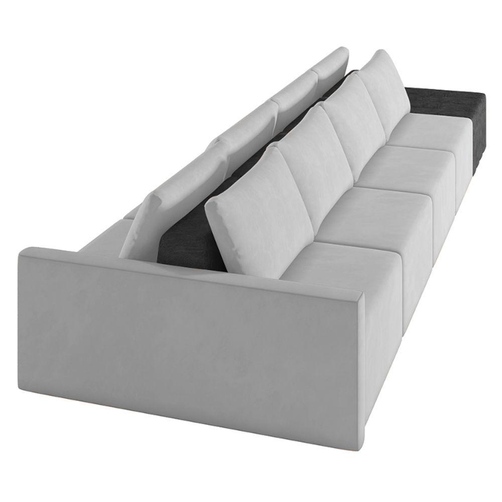 Miniatura Sofá Ilha Modular Living Com Puff 392cm Georgia K04 Veludo Cinza/preto - Mpozenato