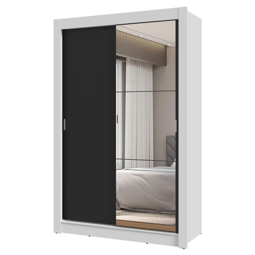 Guarda-roupa Solteiro 2 Portas De Correr Com Espelho 2 Gavetas Branco/preto Vivare Madesa Branco/preto