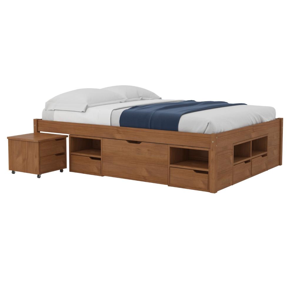 Miniatura Cama Casal Multifuncional Madeira Maciça 6 Gavetas Charme Inter Link Amendoa