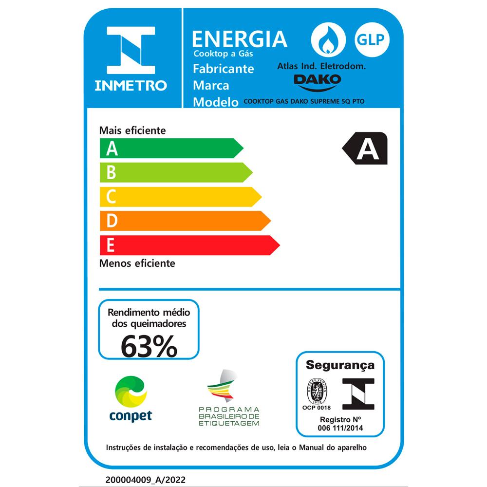 Miniatura Cooktop 5 Bocas Dako Supreme, Acendimento Superautomático