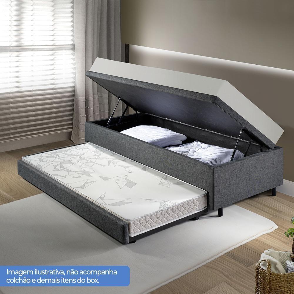 Miniatura Bicama Box Com Baú Solteirão 96x203 Com Colchão Auxiliar Linho Cinza