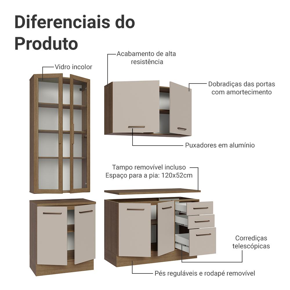 Miniatura Armário de Cozinha Compacta 190cm com Cristaleira Rustic/Crema Agata Madesa 01 Rustic/Crema
