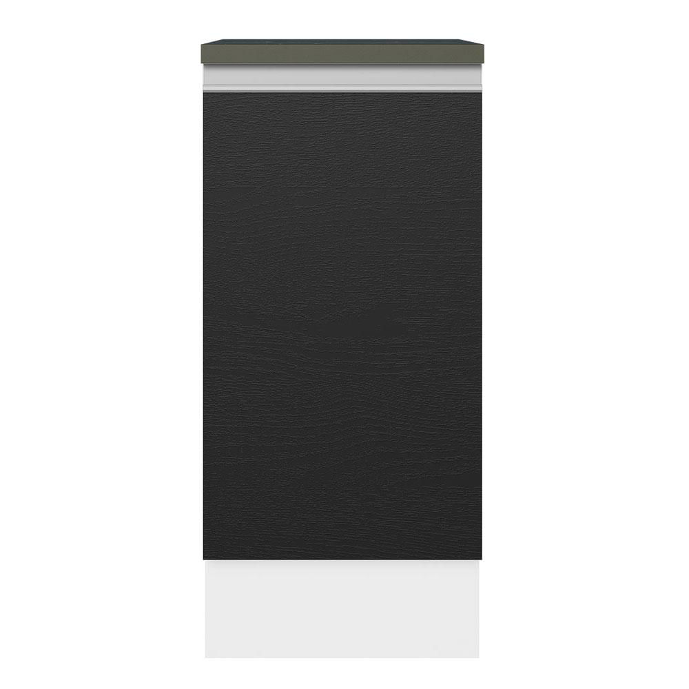 Balcão Armário de Cozinha 100% MDF 35 cm 1 Porta Branco Preto Acordes Madesa Branco/Preto