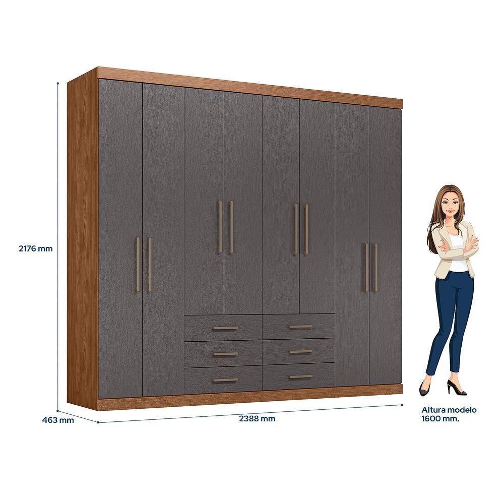 Miniatura Guarda Roupa Casal 8 Portas 6 Gavetas Master Grafite/Jatobá