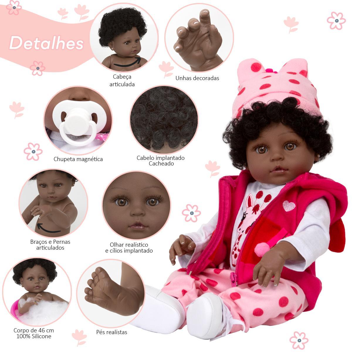 Miniatura Bebe Reborn Realista Girafinha Menina Negra Enxoval Completo