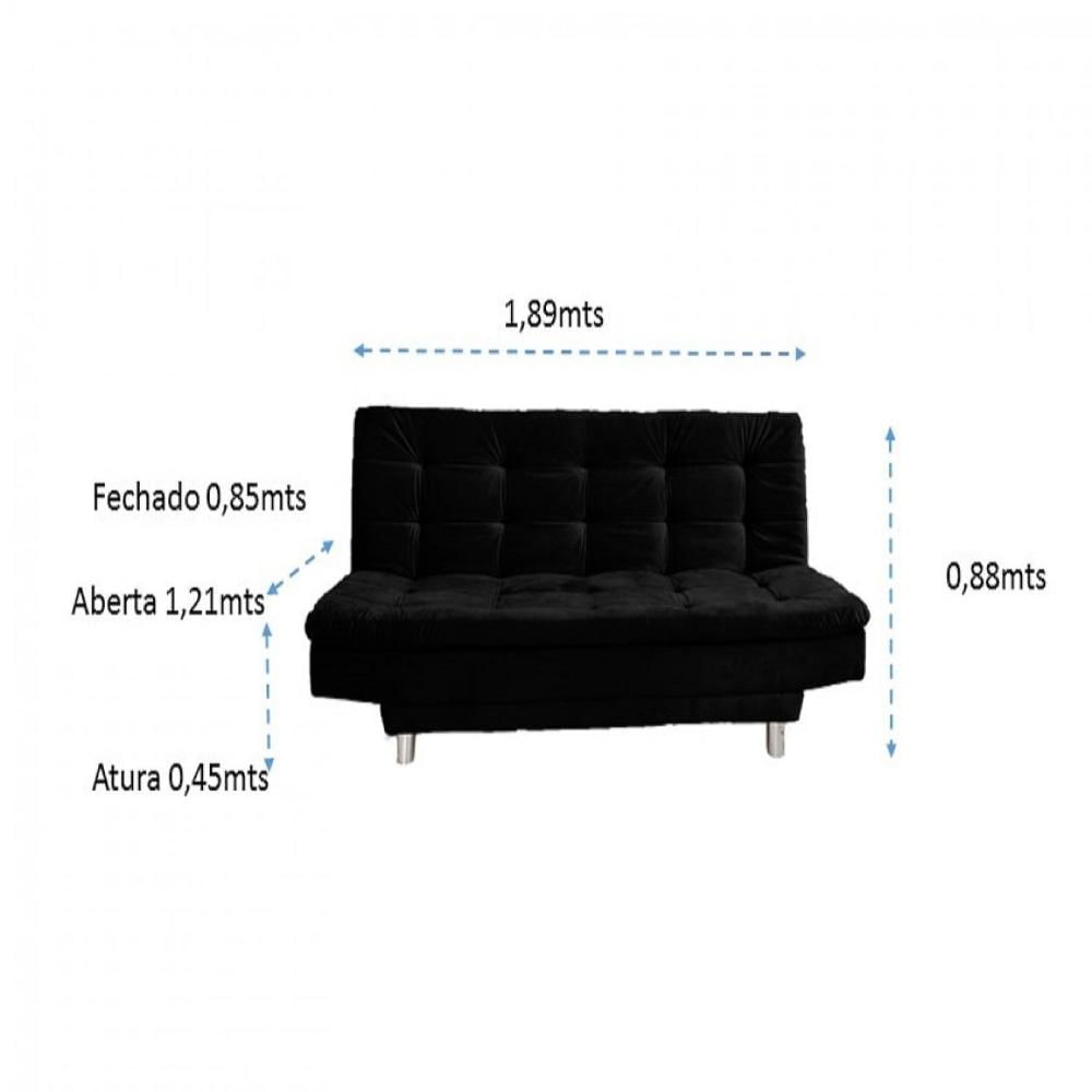 Miniatura Sofá Cama 3 Lugares Sofanete 189cm Nabas Preto