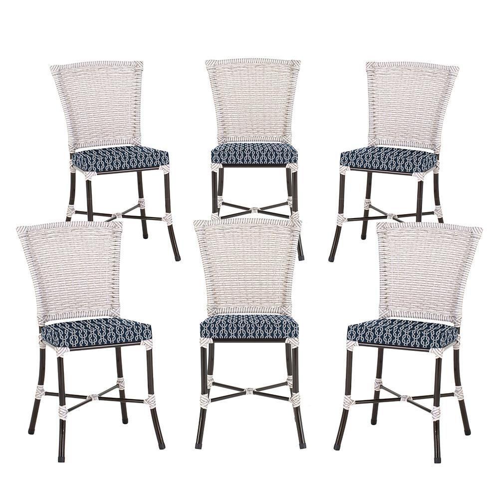 Miniatura Jogo Cadeira De Jantar Em Alumínio E Fibra Estofado Impermeavel 6 Unidades Marmore Z30