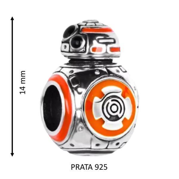Miniatura Berloque Pingente Joia Prata 925 Legítima Star Wars Bb8 Robô