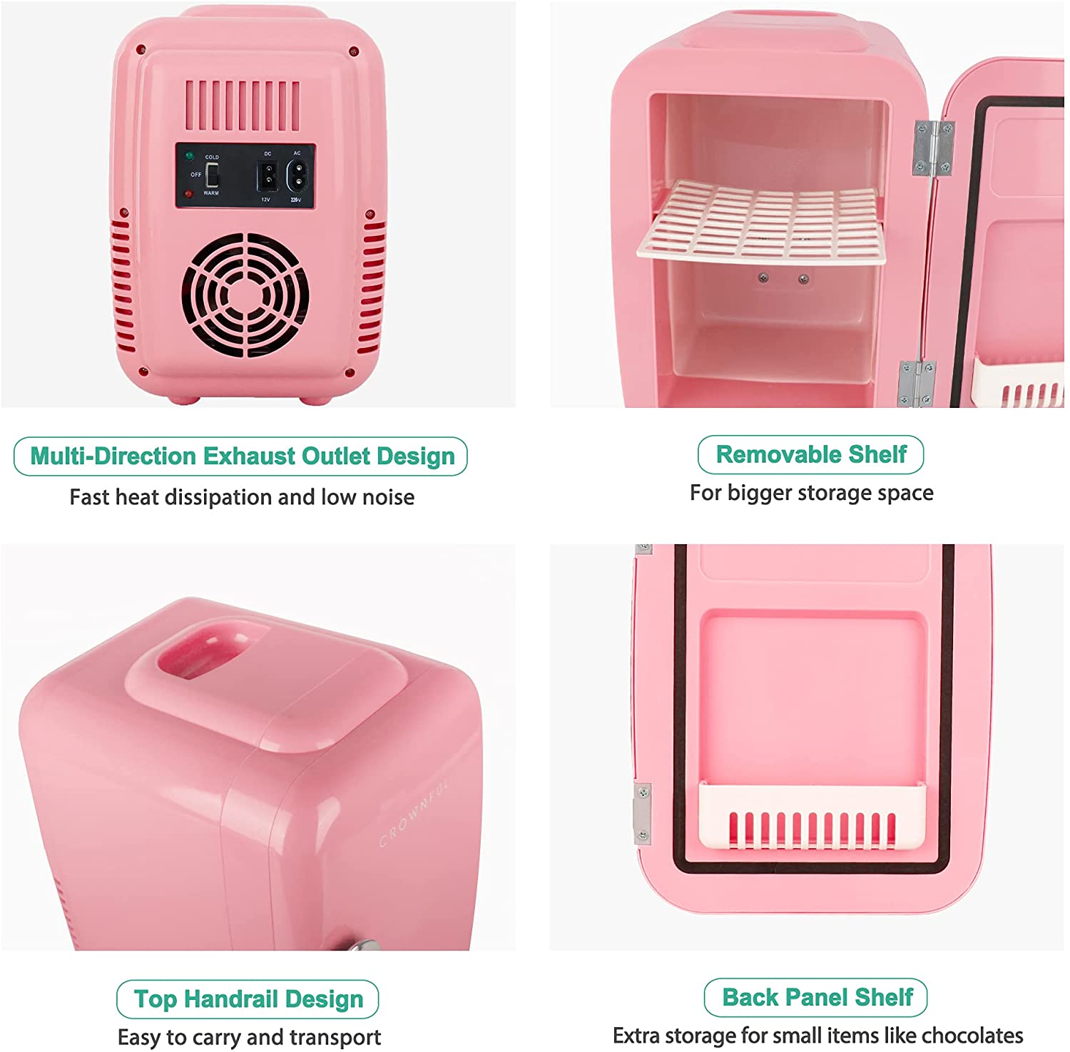 CROWNFUL CFPC4LBLK Mini Geladeira para Skincare 4 Litros Portátil 110V12V Rosa