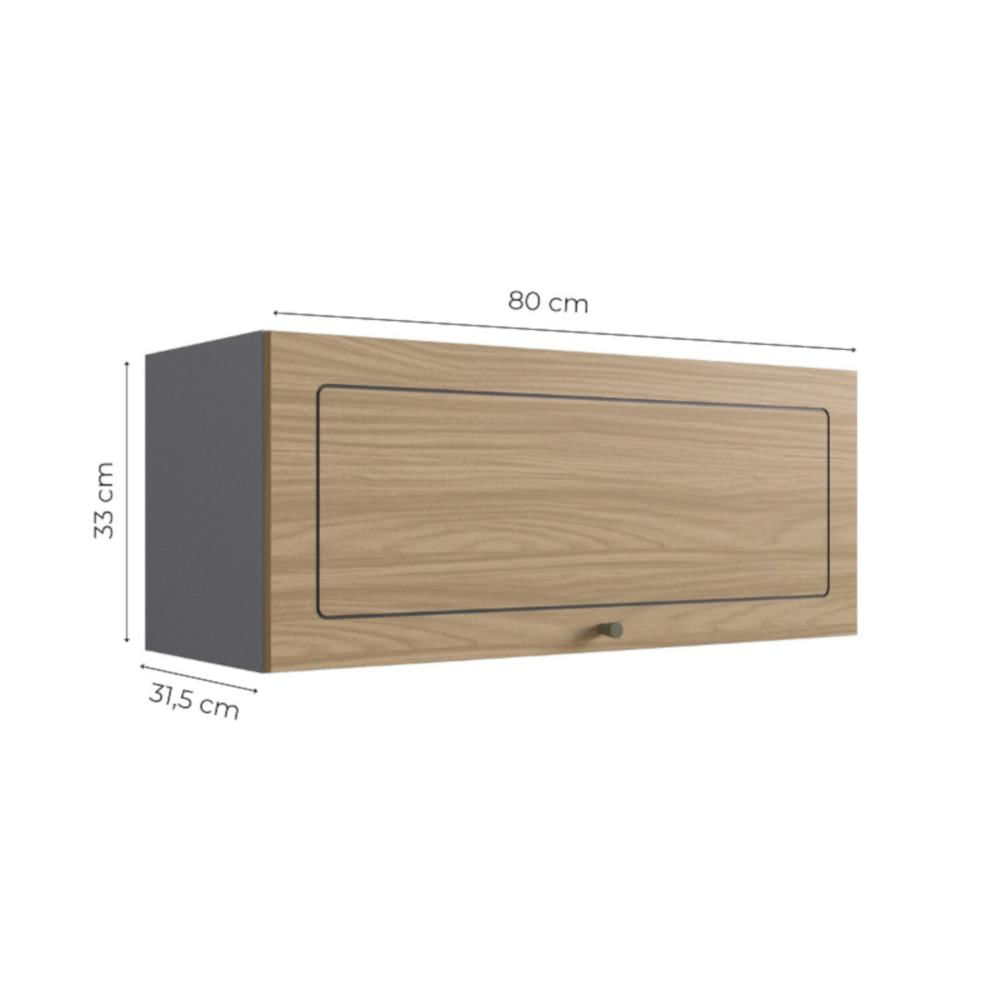 Miniatura Armário Aéreo para Cozinha 80cm 1 Porta Roma Edez Grafite/Cedro