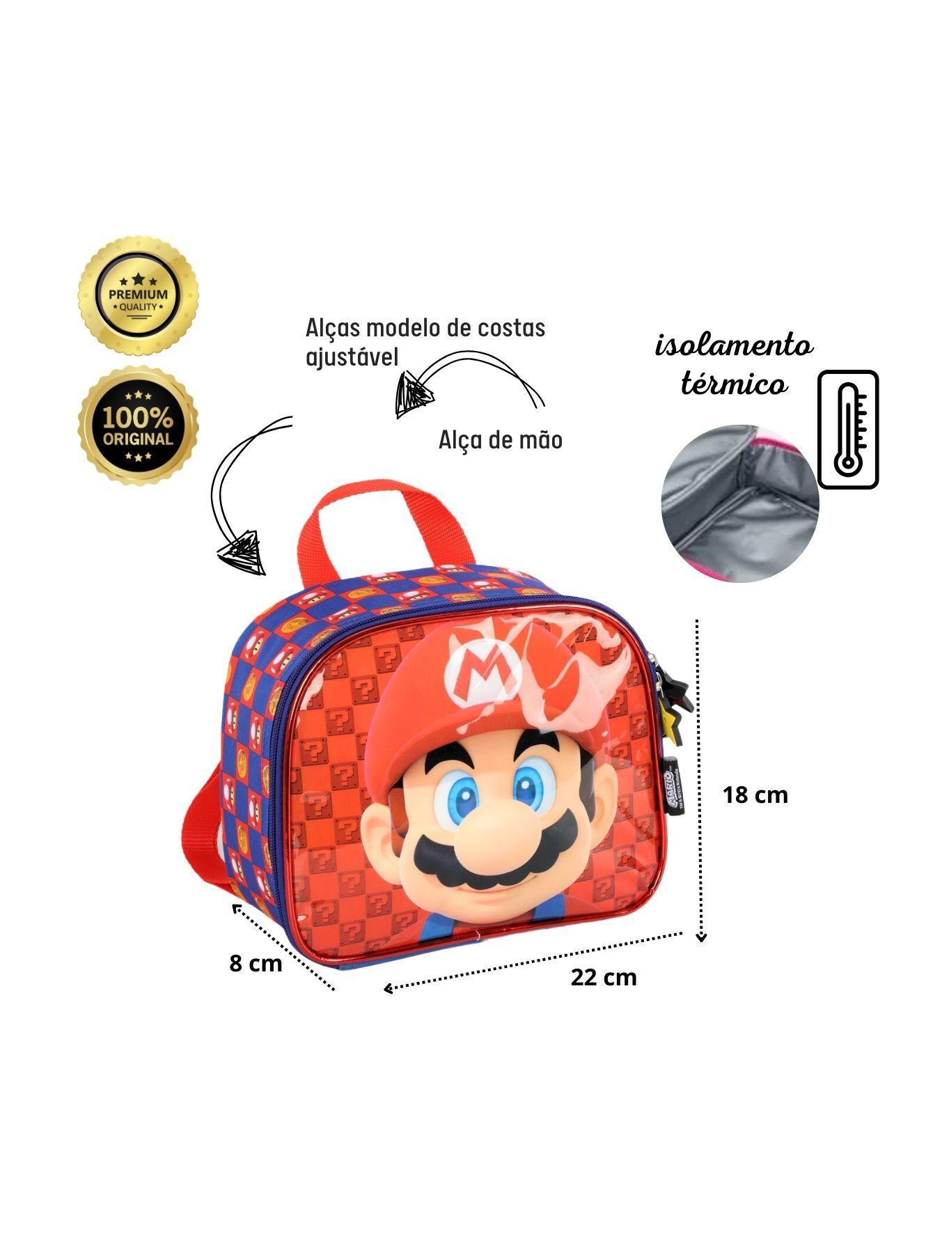 Kit Escola Super Mario Mochila Roda Lancheira Estojo - Azul