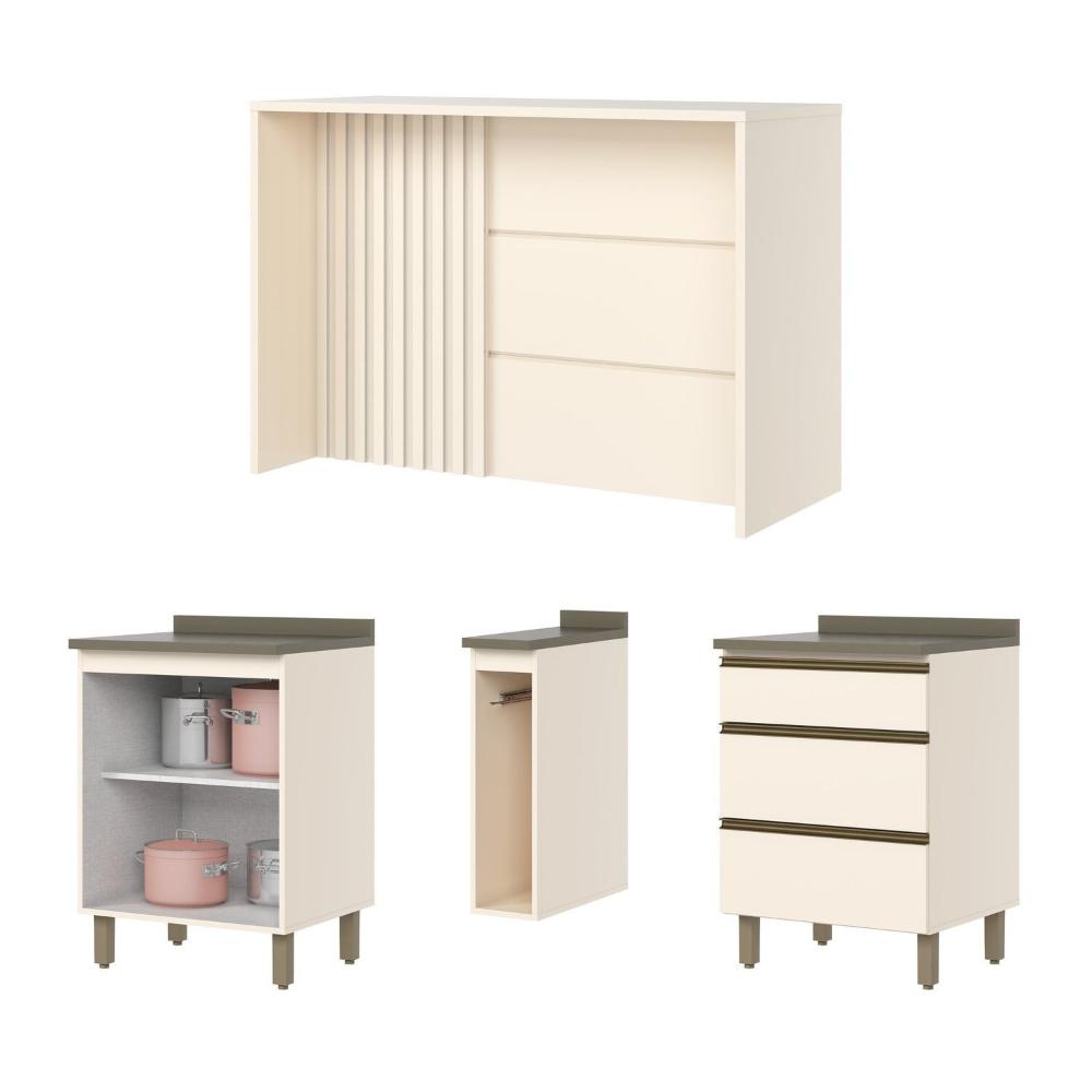 Miniatura Kit Ilha Gourmet 2 Portas 3 Gavetas com Tampo Connect Duna/Off White