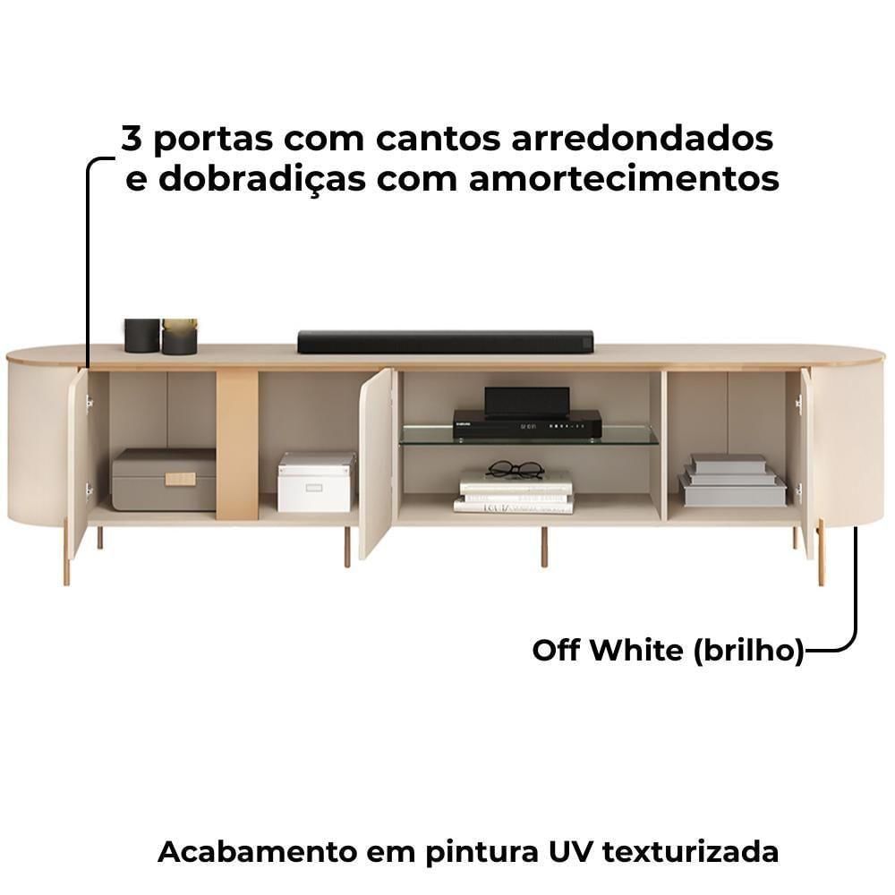 Rack Bancada Tv 75 Pol 241 Cm Mdf Ariana Off White Dj Moveis Off White